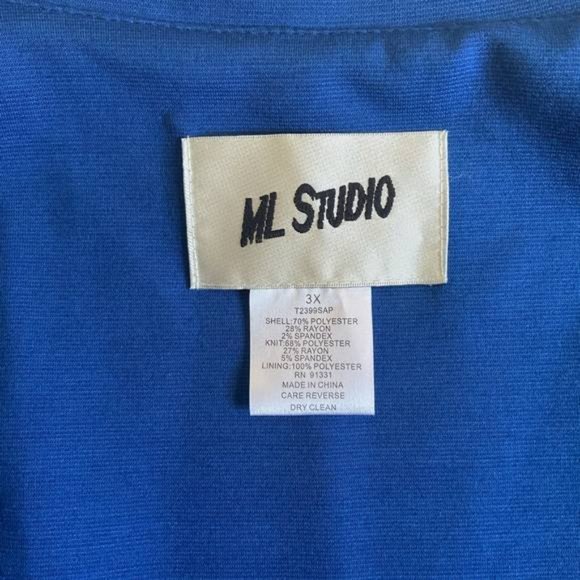 ML Studio 3X Skirt 3Pc Outfit Plus Size 3X Blue Black Color Block Jacket Skirt - Picture 3 of 12